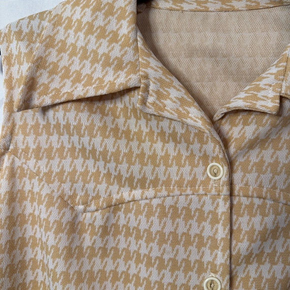 Vintage Handmade Women’s Button-down Vest 70’s Houndstooth Polyester Wide Collar - Picture 5 of 11